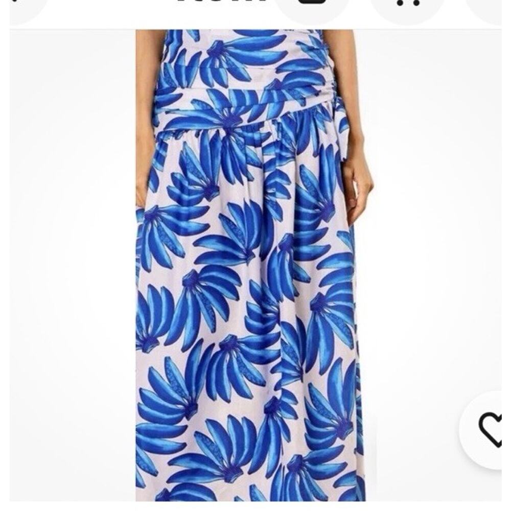 New $189 HT 360 Collective Small White Blue Banana Print Maxi Tropical Skirt